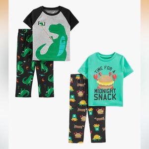 Kids Dinosaur & Snack Crab Burger Pajama Set - Green and Black